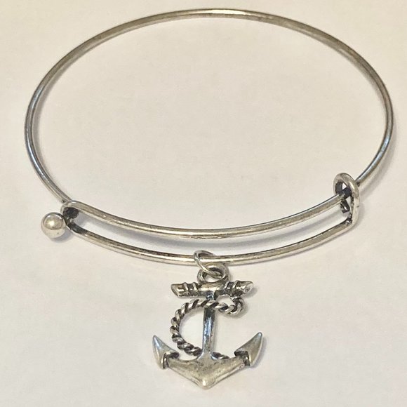 Nautical Anchor Charm Bracelet Beach Island Bangle Stackable Silver Plated 8" - Picture 8 of 12